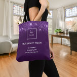 Purple silver glitter business logo beauty salon tote bag<br><div class="desc">A stylish purple background decorated with faux silver glitter dust.  Personalise and add your business,  company logo,  name and contact information.</div>