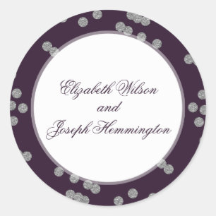 Purple Silver Glitter Confetti Elegant Wedding Classic Round Sticker