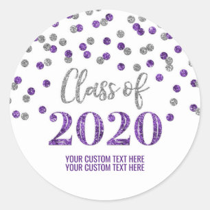Purple Silver Glitter Confetti Graduation 2020 Classic Round Sticker
