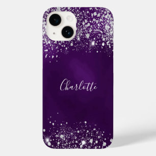 Purple silver glitter dust monogram name Case-Mate iPhone 14 case