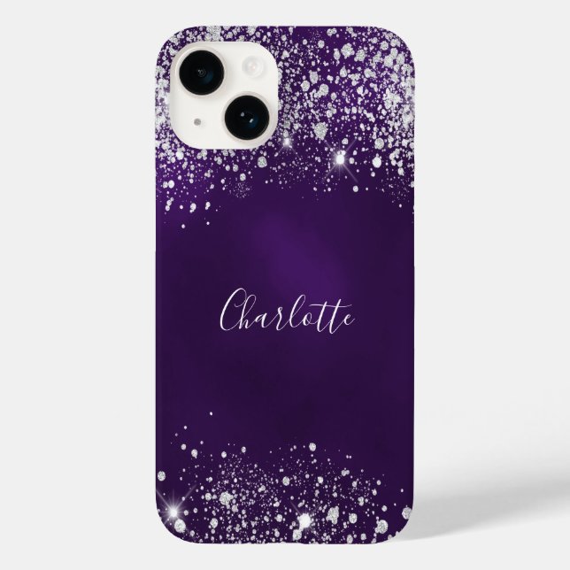 Purple silver glitter dust monogram name Case-Mate iPhone case (Back)