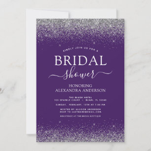Purple Silver Glitter Girly Bridal Shower Invitation