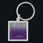 Purple Silver Glitter Girly Glam Monogram  Key Ring<br><div class="desc">Silver and Purple Sparkle Glitter Script Monogram Name Keychains (Key Chain). This makes the perfect sweet 16 birthday,  wedding,  bridal shower,  anniversary,  baby shower or bachelorette party gift for someone that loves glam luxury and chic styles.</div>