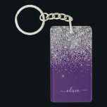 Purple Silver Glitter Girly Glam Monogram  Key Ring<br><div class="desc">Silver and Purple Sparkle Glitter Script Monogram Name Keychain. This makes the perfect sweet 16 birthday,  wedding,  bridal shower,  anniversary,  baby shower or bachelorette party gift for someone that loves glam luxury and chic styles.</div>