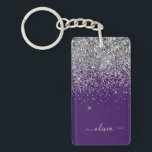 Purple Silver Glitter Girly Glam Monogram  Key Ring<br><div class="desc">Silver and Purple Sparkle Glitter Script Monogram Name Keychain. This makes the perfect sweet 16 birthday,  wedding,  bridal shower,  anniversary,  baby shower or bachelorette party gift for someone that loves glam luxury and chic styles.</div>
