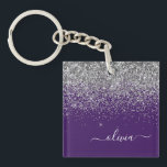 Purple Silver Glitter Girly Glam Monogram  Key Ring<br><div class="desc">Purple and Silver Faux Foil Sparkle Glitter Script Monogram Name Keychain. This makes the perfect sweet 16 birthday,  wedding,  bridal shower,  anniversary,  baby shower or bachelorette party gift for someone that loves glam luxury and chic styles.</div>
