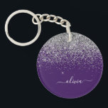 Purple Silver Glitter Girly Glam Monogram  Key Ring<br><div class="desc">Silver and Purple Sparkle Glitter Script Monogram Name Keychain. This makes the perfect sweet 16 birthday,  wedding,  bridal shower,  anniversary,  baby shower or bachelorette party gift for someone that loves glam luxury and chic styles.</div>