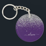 Purple Silver Glitter Girly Glam Monogram  Key Ring<br><div class="desc">Silver and Purple Sparkle Glitter Script Monogram Name Keychain. This makes the perfect sweet 16 birthday,  wedding,  bridal shower,  anniversary,  baby shower or bachelorette party gift for someone that loves glam luxury and chic styles.</div>