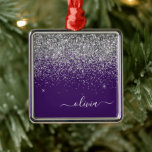 Purple Silver Glitter Girly Glam Monogram  Metal Tree Decoration<br><div class="desc">Silver and Purple Glitter Monogram Name and Initial Christmas Ornament. This makes the perfect sweet 16 birthday,  wedding,  bridal shower,  anniversary,  baby shower or bachelorette party gift for someone that loves glam luxury and chic styles.</div>