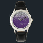 Purple Silver Glitter Girly Glam Monogram  Watch<br><div class="desc">Purple and Silver Sparkle Glitter Script Monogram Name Watch. This makes the perfect sweet 16 birthday,  wedding,  bridal shower,  anniversary,  baby shower or bachelorette party gift for someone that loves glam luxury and chic styles.</div>