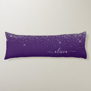 Purple Silver Glitter Girly Monogram Name Body Cushion