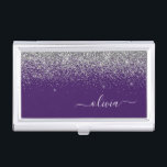Purple Silver Glitter Girly Monogram Name Business Card Holder<br><div class="desc">Purple and Silver Sparkle Glitter Script Monogram Name Business Card Holder. This makes the perfect sweet 16 birthday,  wedding,  bridal shower,  anniversary,  baby shower or bachelorette party gift for someone that loves glam luxury and chic styles.</div>
