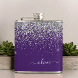 Purple Silver Glitter Girly Monogram Name Hip Flask<br><div class="desc">Silver and Purple Faux Sparkle Glitter Monogram Name and Initial Party Flask. This makes the perfect sweet 16 birthday,  wedding,  bridal shower,  anniversary,  baby shower or bachelorette party gift for someone that loves glam luxury and chic styles.</div>