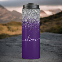 Purple Silver Glitter Girly Monogram Name
