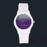 Purple Silver Glitter Girly Monogram Name Watch<br><div class="desc">Purple and Silver Sparkle Glitter Script Monogram Name Watch. This makes the perfect graduation,  birthday,  wedding,  bridal shower,  anniversary,  baby shower or bachelorette party gift for someone that loves glam luxury and chic styles.</div>