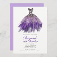 Purple & Silver Glitter Glam Dress Sweet 16 Party 