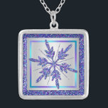 Purple Silver Glitter LOOK Snowflake Necklace<br><div class="desc">This festive FAUX (PRINTED) glitter snow flake necklace in colours of purple, turquoise, teal, aqua, and silver matches the winter wedding invitation shown below and would make a nice gift to to give to your your wedding party attendants like your Maid of Honour, Bridesmaids, and Flower Girl, or buy it...</div>