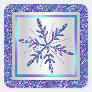 Purple, Silver Glitter LOOK Snowflake Sticker
