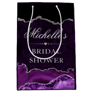 Purple Silver Glitter Marble Agate Bridal Shower Medium Gift Bag
