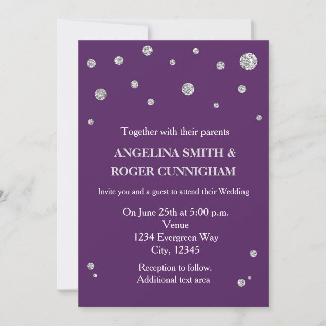 Purple & Silver Glitter Modern Wedding Invitation (Front)