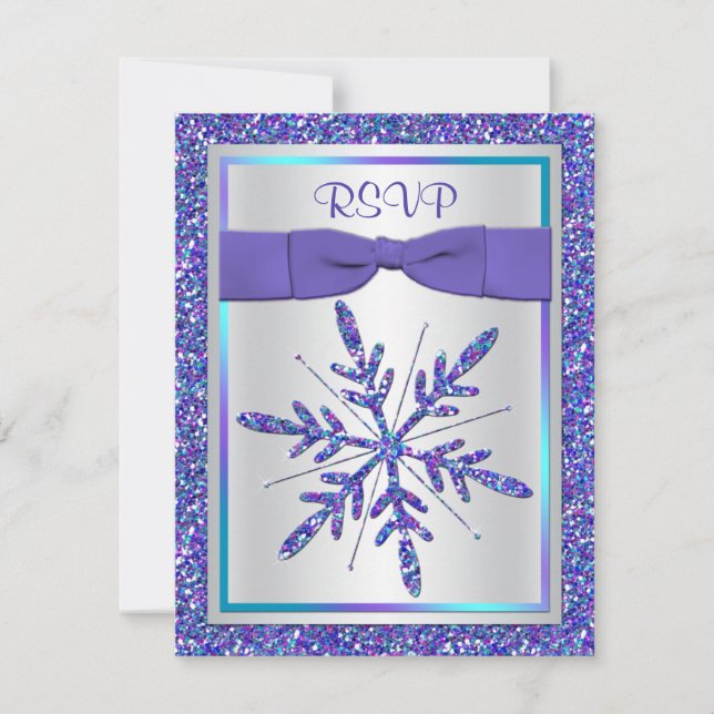 Purple, Silver Glitter Snowflake RSVP Card (Front)
