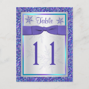 Purple Silver Glitter Snowflakes Table Number Card