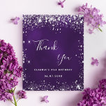 Purple silver glitter sparkle thank you<br><div class="desc">A feminine and elegant birthday thank you card. A purple, uneven coloured background colour. With faux silver glitter, sparkles. On front a large hand lettered script and the text: Thank You. Back: Personalise and add Your thank you note and name. The name is written with a modern hand lettered style...</div>