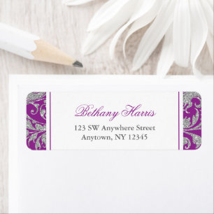 Purple Silver Glitter Swirl Damask