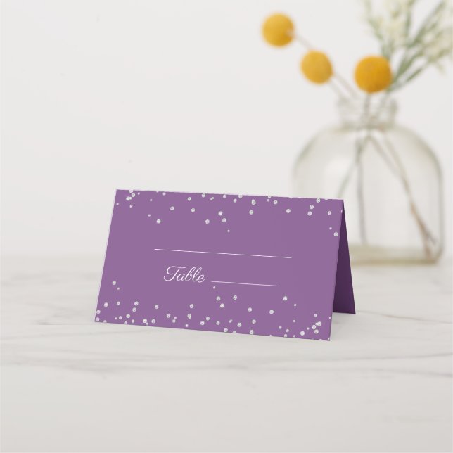 Purple Silver Glitter Wedding Reception Place Card (Front)