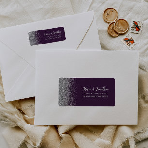 Purple Silver Glitter Wedding Return Address