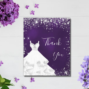 Purple silver glitter white dress budget thank you flyer