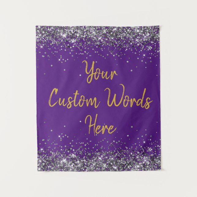 Purple Silver Gold Birthday Party Photo Booth Prop Tapestry (Front)