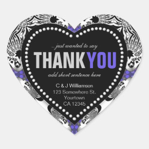 Purple Silver Gothic  Mediaeval Thank You Heart Heart Sticker