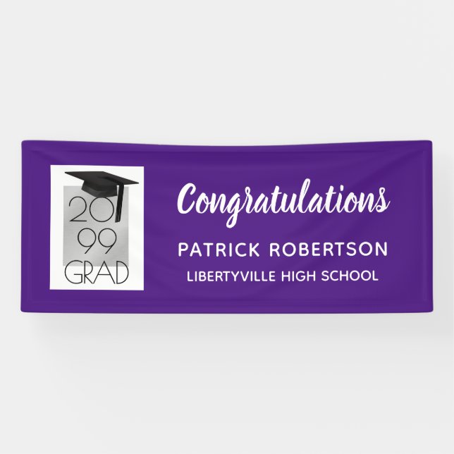 Purple & Silver GRAD | Custom Colour | Graduation Banner (Horizontal)