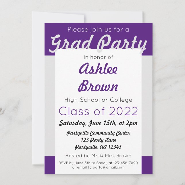 Purple Silver Grad Party Bold Graduation Invitation (Front)