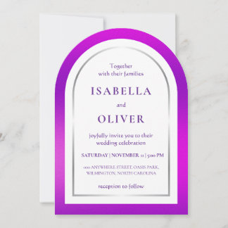 Purple silver gradient frame wedding invitation