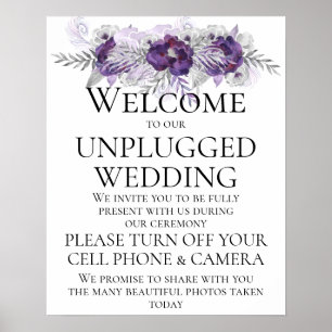 Purple Silver Gray Unplugged Wedding CeremonySign Poster
