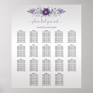 Purple Silver Gray Watercolor Floral Seating Chart