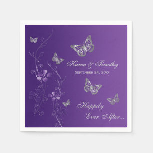 Purple Silver Grey Butterfly Floral Paper Napkins