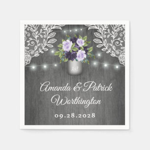 Purple Silver Grey Floral Rustic Mason Jar Wedding Napkin