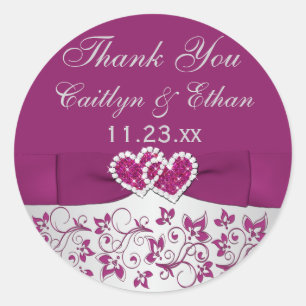 Purple, Silver Grey Floral Wedding Favour Sticker