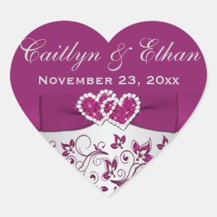 Purple, Silver Grey Floral Wedding Favour Sticker