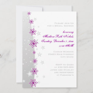 Purple silver grey snowflake wedding bridal shower invitation