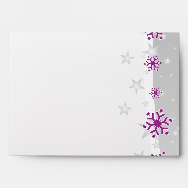 Purple silver grey snowflake wedding envelope (Front)