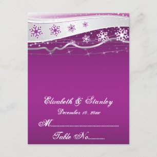 Purple, silver grey snowflake wedding place card