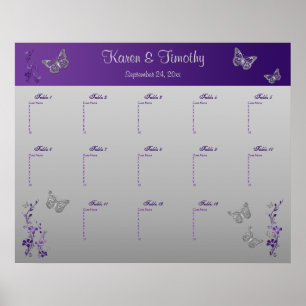 Purple, Silver Grey Table Seating Poster