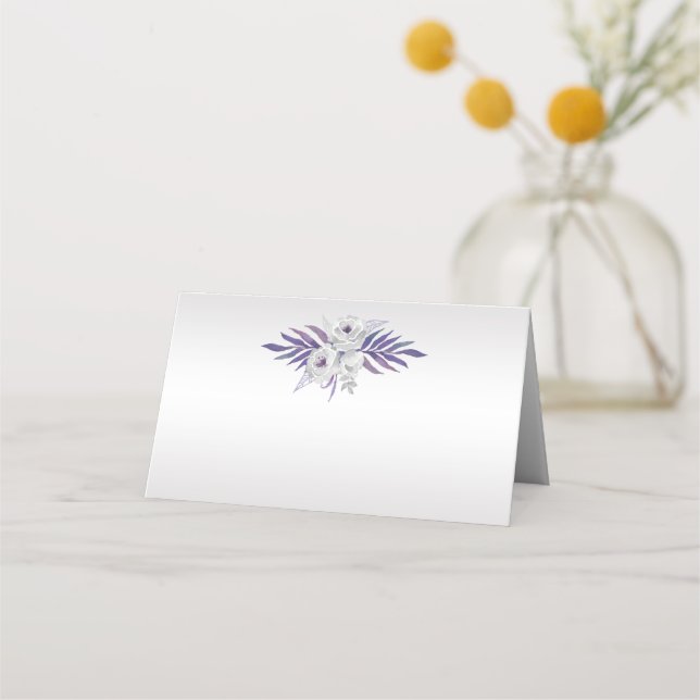 Purple Silver Grey Watercolor Roses Place Cards (Back)