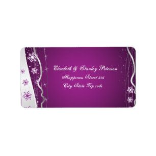Purple, silver grey white winter wedding label