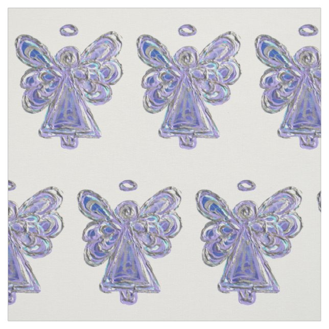 Purple Silver Guardian Angel Art Fabric Material (Swatch)