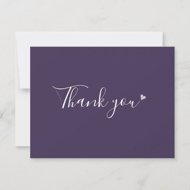 Purple Silver Heart Chic Script Business Thank You Card (Front)